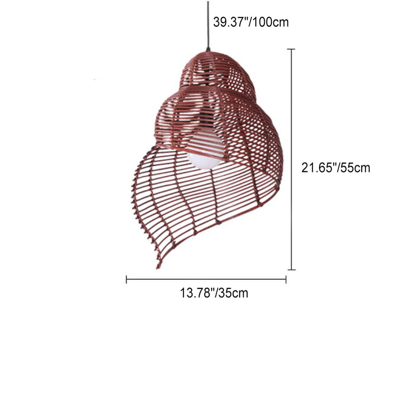 Lampe suspendue à 1 lumière conque en rotin, personnalité créative et moderne 