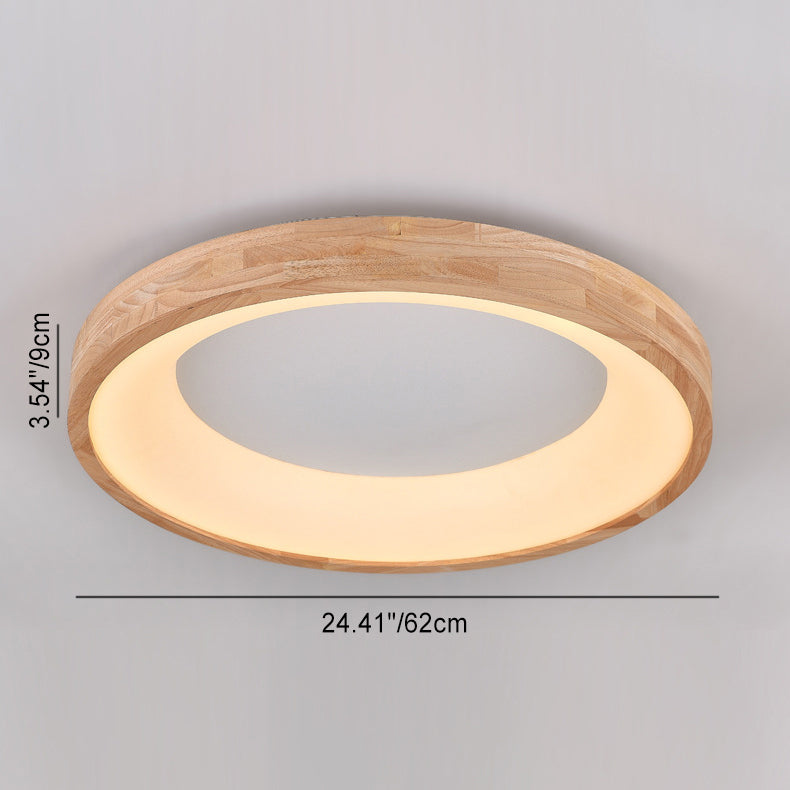 Modern Minimalist Ring Acrylic Oak LED Flush Mount Ceiling Light For Living Room