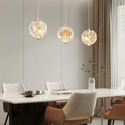 Contemporary Luxury Crystal Ball Hardware LED Pendant Light For Living Room