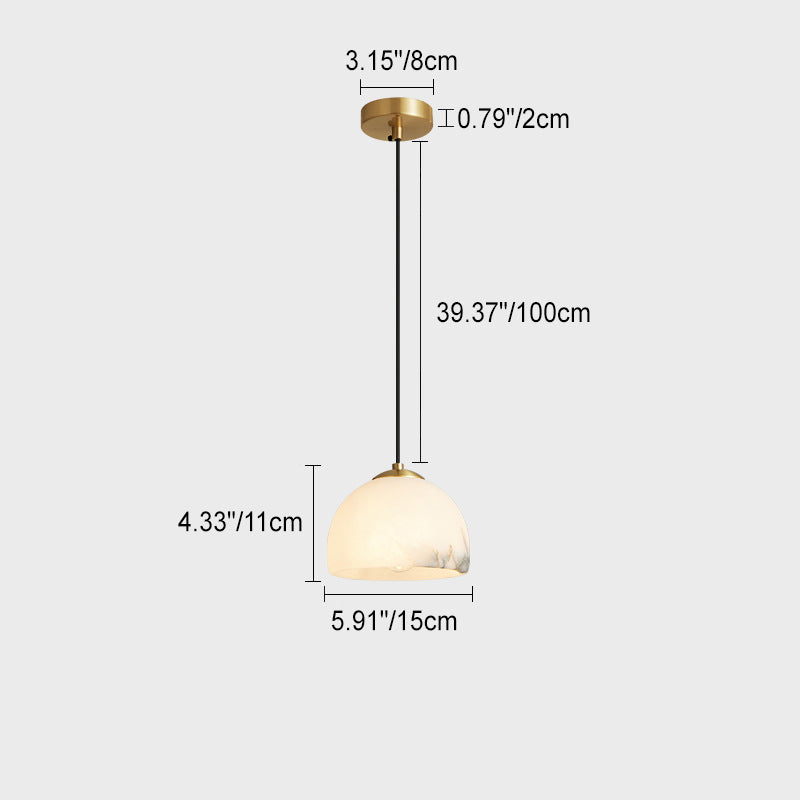 Modern Luxury Full Copper Geometric Marble Shade 1-Light Pendant Light For Living Room