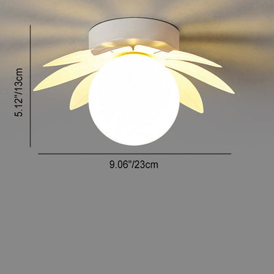 Contemporary Creative Cream Flower Pod Flower Globe Iron Glass 1-Light Semi-Flush Mount Ceiling Light For Hallway