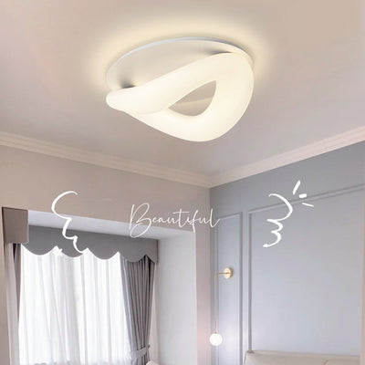 Modern Minimalist PE Wave Ring Hardware LED Flush Mount Ceiling Light For Bedroom