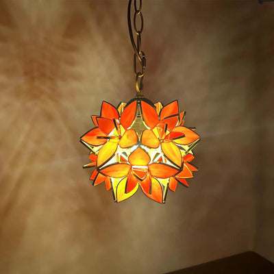 Traditional Tiffany Round Flower Ball Zinc Stained Glass 1-Light Pendant Light For Living Room