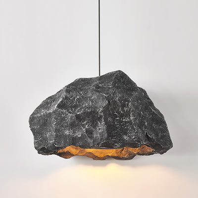 Traditional Japanese Polystyrene Rock 1-Light Pendant Light For Dining Room