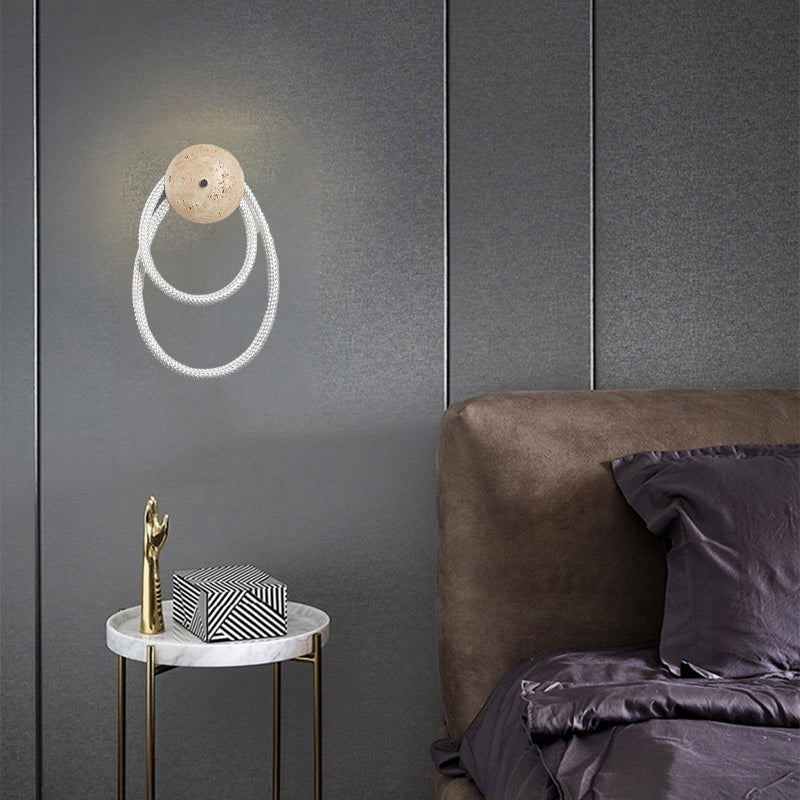 Contemporary Scandinavian Coil Disc Stone Premium Optical Woven Fiber LED Wall Sconce Lamp For Bedroom