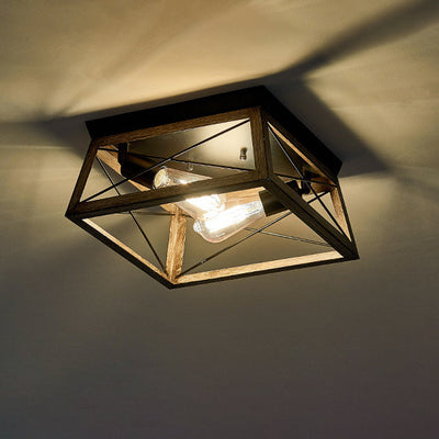 Contemporary Industrial Square Iron 2-Light Flush Mount Ceiling Light For Living Room