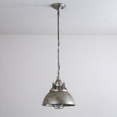 Luz colgante de 1 luz con pantalla semicircular de aluminio gris envejecido retro industrial contemporáneo para sala de entretenimiento 