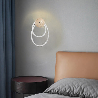 Contemporary Scandinavian Coil Disc Stone Premium Optical Woven Fiber LED Wall Sconce Lamp For Bedroom