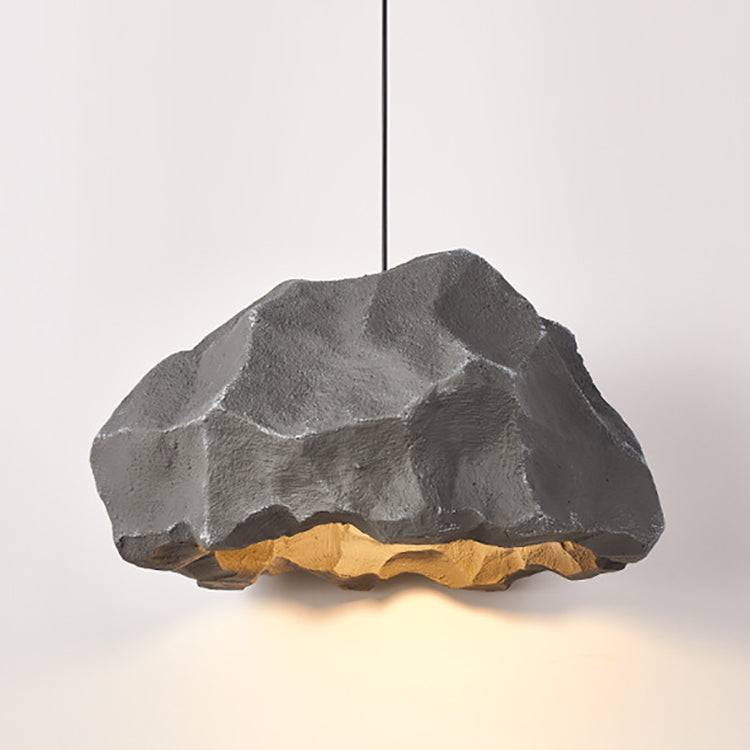 Traditional Japanese Polystyrene Rock 1-Light Pendant Light For Dining Room