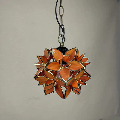 Traditional Tiffany Round Flower Ball Zinc Stained Glass 1-Light Pendant Light For Living Room