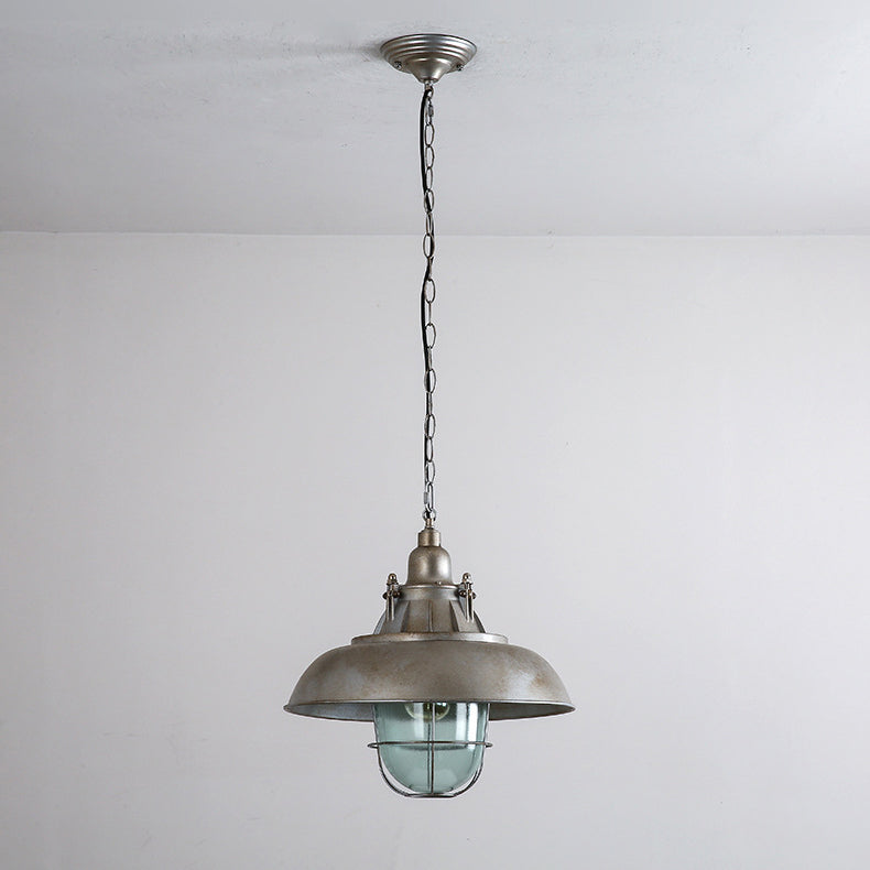 Luz colgante de 1 luz con pantalla semicircular de aluminio gris envejecido retro industrial contemporáneo para sala de entretenimiento 