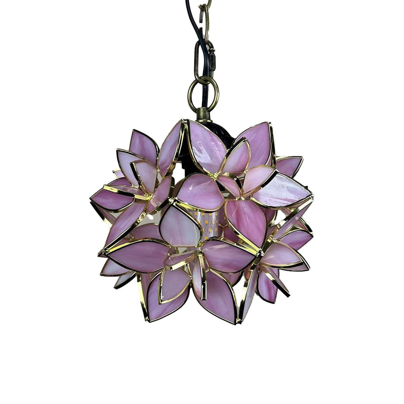 Traditional Tiffany Round Flower Ball Zinc Stained Glass 1-Light Pendant Light For Living Room