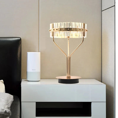 Contemporary Luxury Dazzling Prismatic Crystal Hardware Frame LED Table Lamp For Bedroom