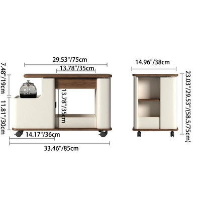 Modern Eclectic Rectangular Rock Slab Wood Removable Coffee Table 3-Tier For Living Room