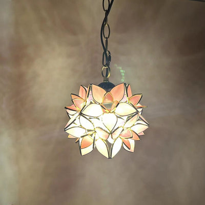 Traditional Tiffany Round Flower Ball Zinc Stained Glass 1-Light Pendant Light For Living Room