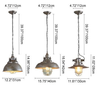 Luz colgante de 1 luz con pantalla semicircular de aluminio gris envejecido retro industrial contemporáneo para sala de entretenimiento 