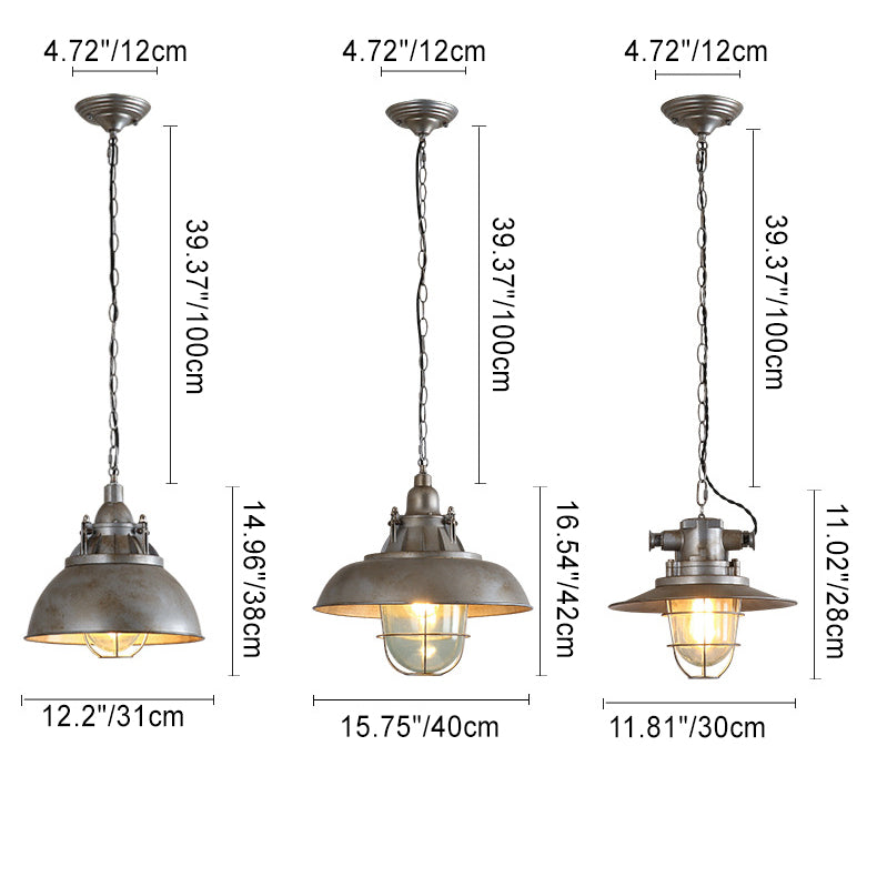 Luz colgante de 1 luz con pantalla semicircular de aluminio gris envejecido retro industrial contemporáneo para sala de entretenimiento 