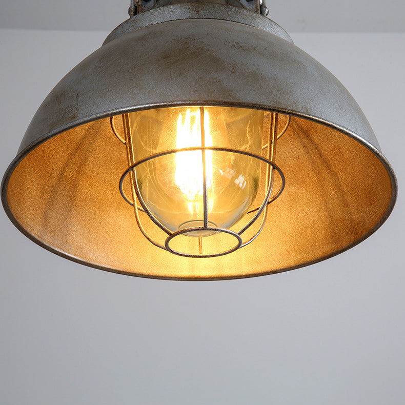 Luz colgante de 1 luz con pantalla semicircular de aluminio gris envejecido retro industrial contemporáneo para sala de entretenimiento 