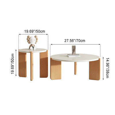 Contemporary Simplicity Round Rock Beam Three-Legs Wood Base Coffee Table For Living Room