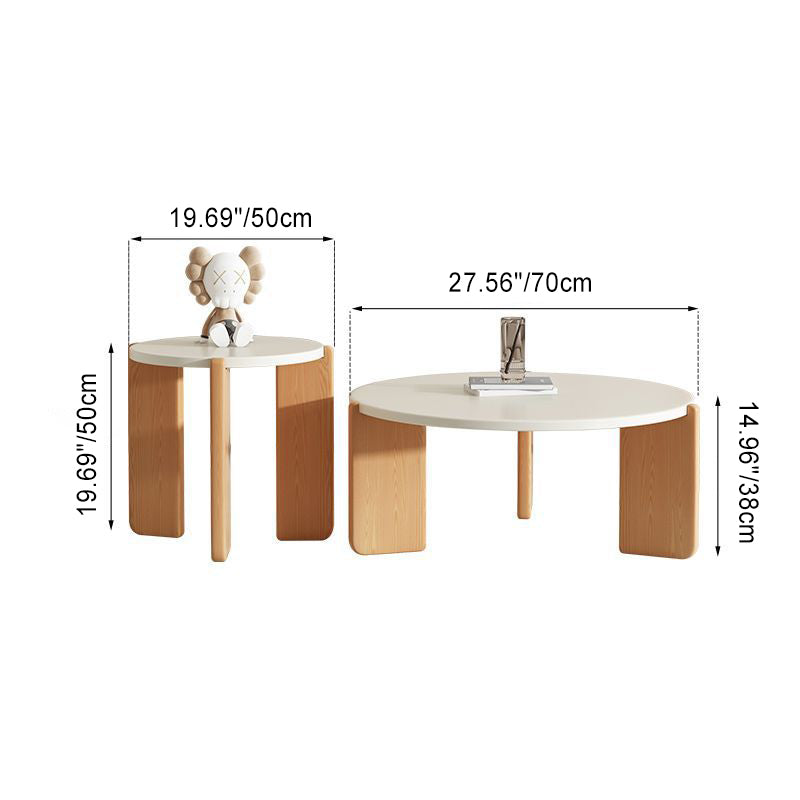 Contemporary Simplicity Round Rock Beam Three-Legs Wood Base Coffee Table For Living Room