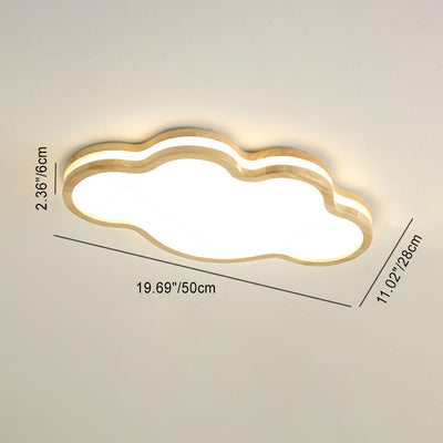 Contemporary Nordic Kids Rubber Wood Glass Star Cloud Moon LED Flush Mount Ceiling Light For Bedroom