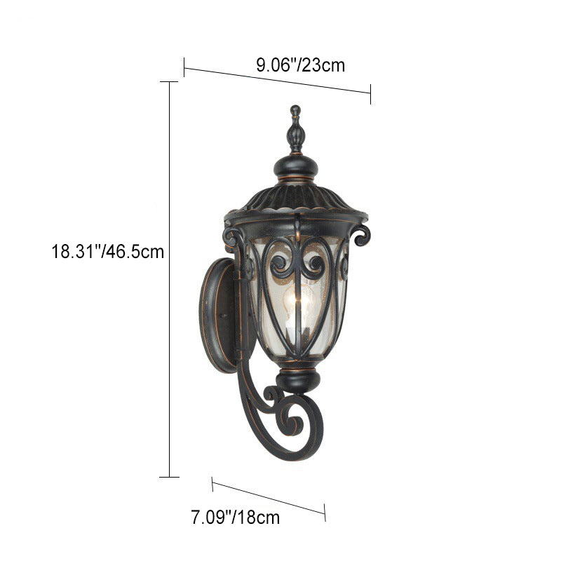 Traditional European Waterproof Lace Goblet Aluminum Glass 1-Light Outdoor Wall Sconce Lamp For Garden