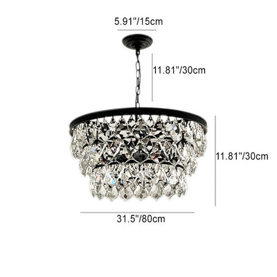 Contemporary Scandinavian Crystal Pendant Round Crystal Iron 4/5/9/12 Light Chandelier For Bedroom