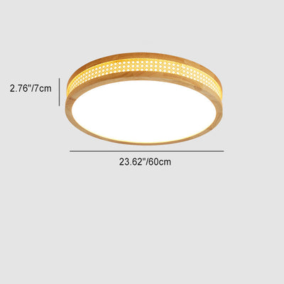 Modern Minimalist Round Acrylic Wood LED Flush Mount Ceiling Light For Bedroom