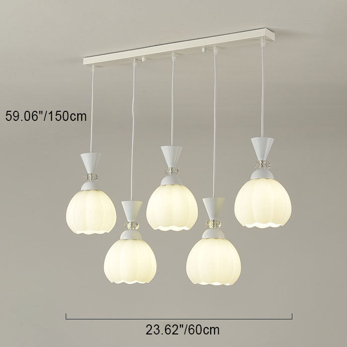 Contemporary Creative Cream Glass Flower Bud Iron 3/5-Light Island Light Chandelier For Bedroom