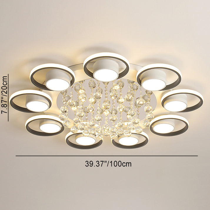 Modern Simplicity Acrylic Circle Ring Shade Iron Crystal LED Flush Mount Ceiling Light For Living Room