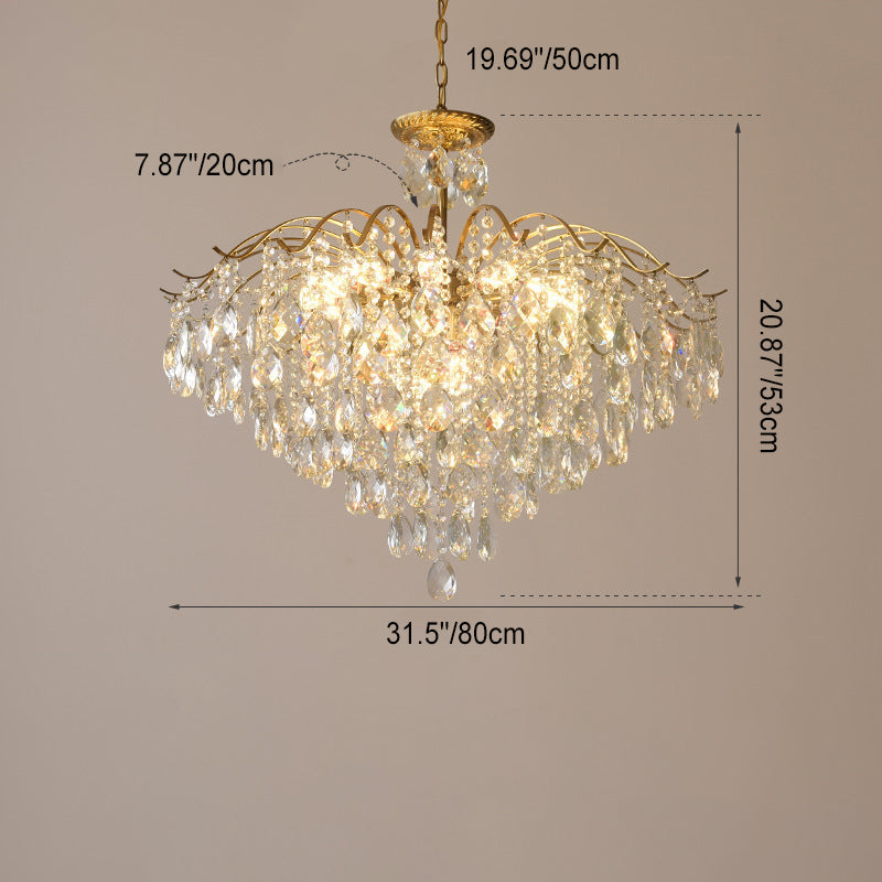 Contemporary Scandinavian Branch Crystal Iron 6/10/11/14 Light Chandelier For Bedroom