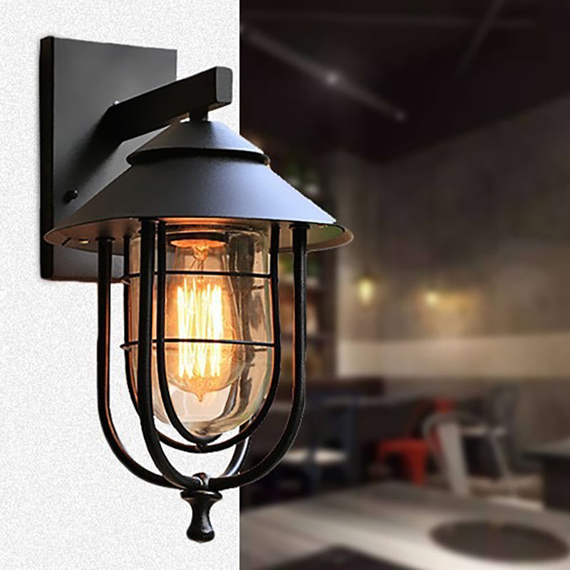 Contemporary Industrial Bird Cage Iron Glass 1-Light Wall Sconce Lamp For Garden