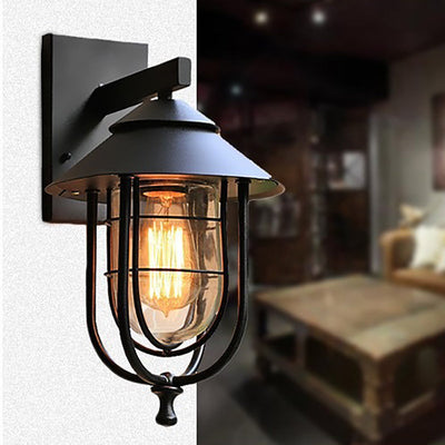 Contemporary Industrial Bird Cage Iron Glass 1-Light Wall Sconce Lamp For Garden