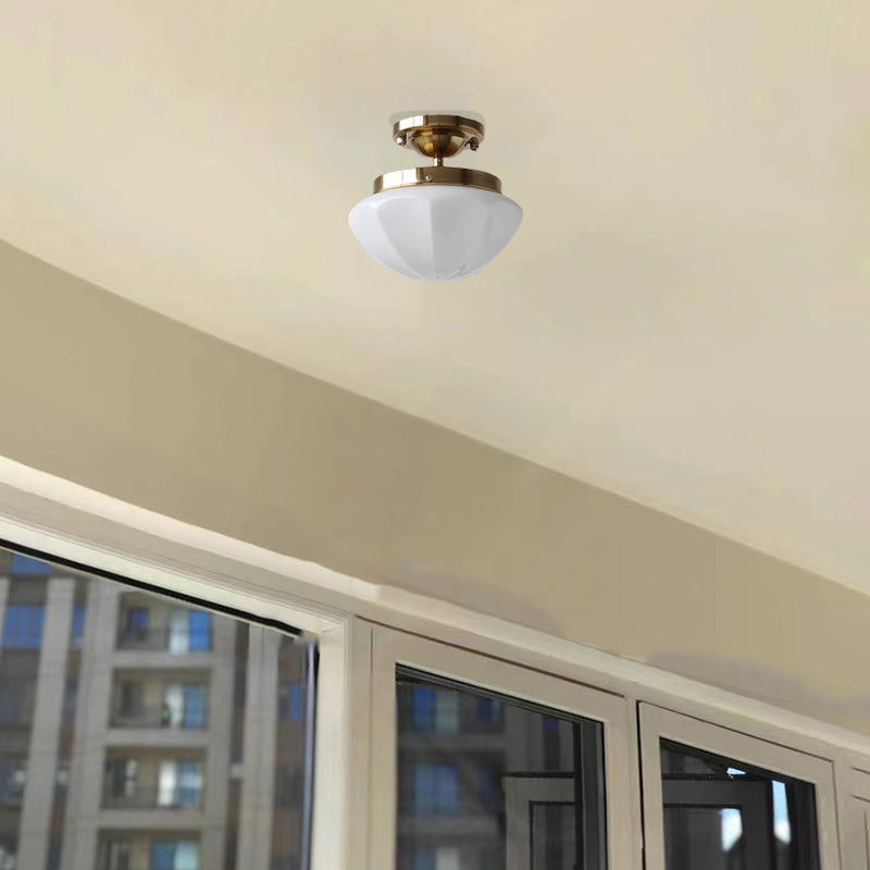 Modern Minimalist Hemisphere Round Iron Glass 1-Light Semi-Flush Mount Ceiling Light For Bedroom