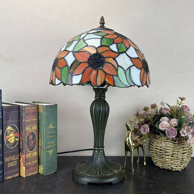 Traditional Tiffany Round Dome Flower Alloy Stained Glass 1-Light Table Lamp For Living Room