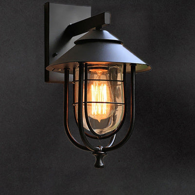 Contemporary Industrial Bird Cage Iron Glass 1-Light Wall Sconce Lamp For Garden