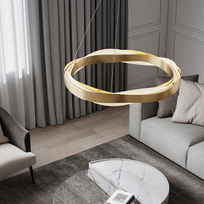 Modern Minimalist Round Wave Cloud Sea Acrylic Stainless Steel LED Chandelier For Bedroom