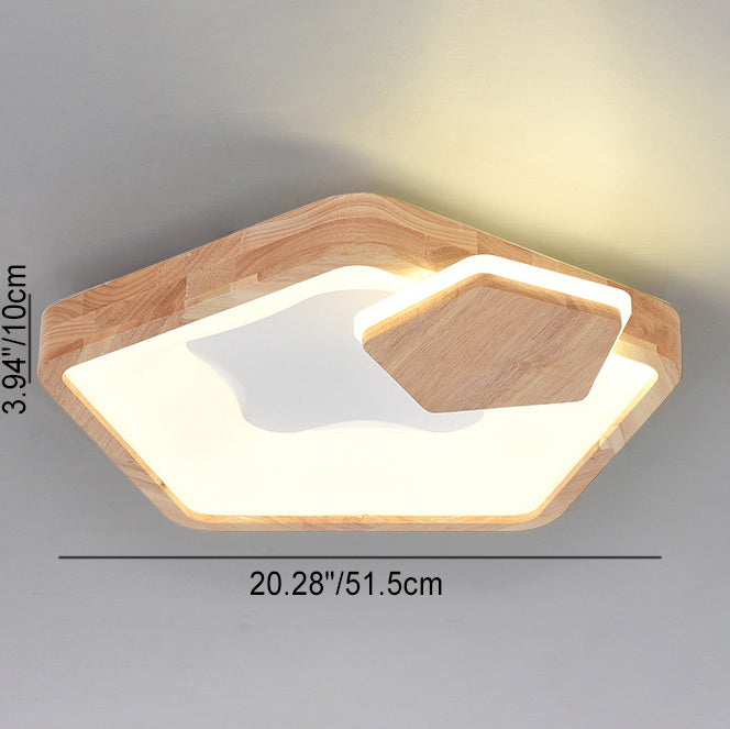 Modern Minimalist Pentagonal Star Wood Grain Acrylic LED Flush Mount Ceiling Light For Bedroom