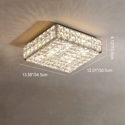 Modern Luxury Stainless Steel Crystal Round Square Rectangular LED Flush Mount Ceiling Light For Living Room