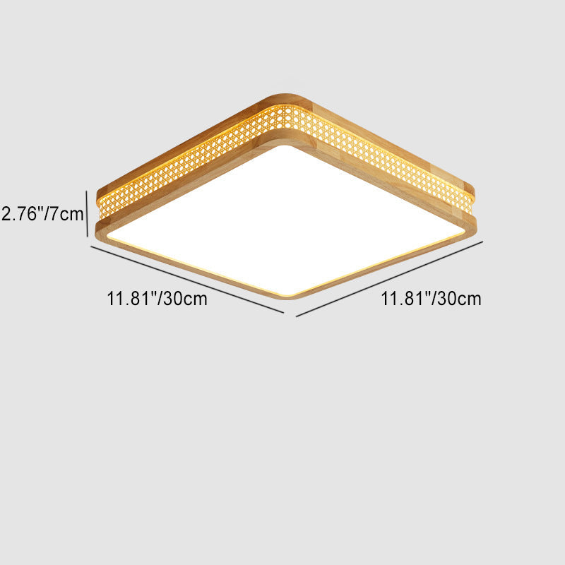 Modern Minimalist Square Acrylic Wood LED Flush Mount Ceiling Light For Bedroom