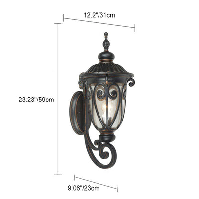 Traditional European Waterproof Lace Goblet Aluminum Glass 1-Light Outdoor Wall Sconce Lamp For Garden