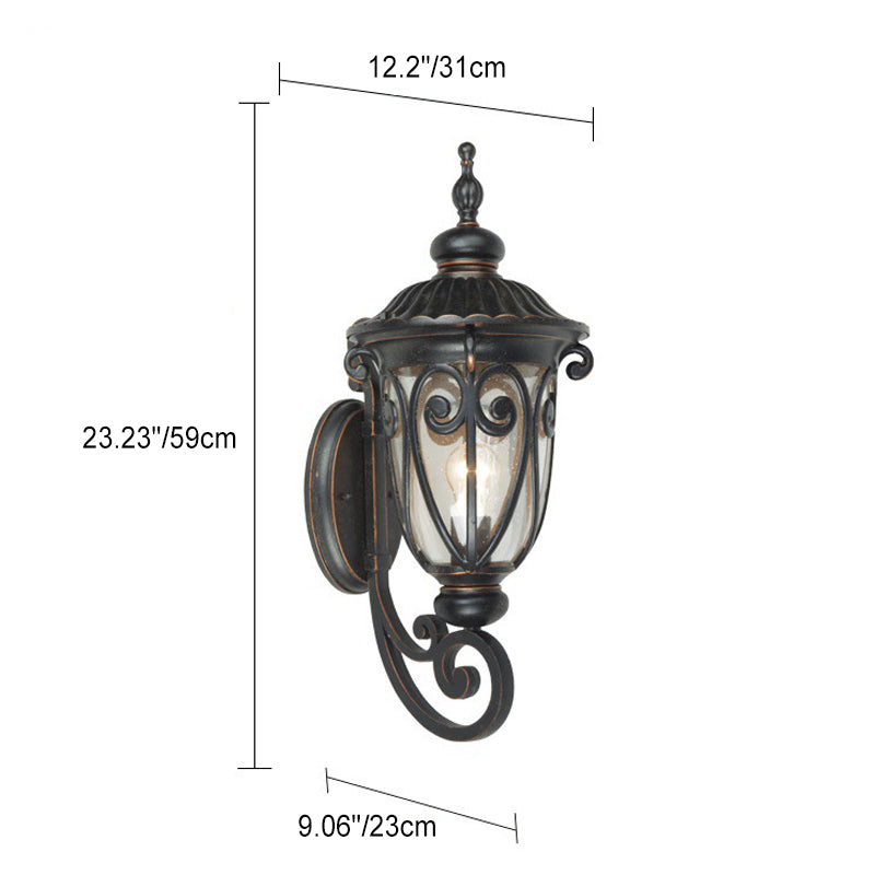 Traditional European Waterproof Lace Goblet Aluminum Glass 1-Light Outdoor Wall Sconce Lamp For Garden