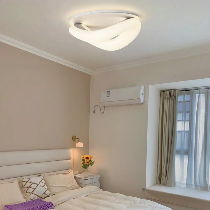 Modern Minimalist PE Wave Ring Hardware LED Flush Mount Ceiling Light For Bedroom