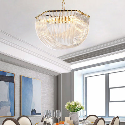 Traditional Luxury Round Hexagonal Tassel Hardware Crystal 1/3/4/6 Light Chandelier For Living Room