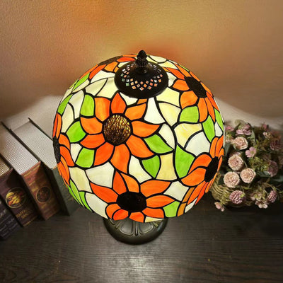 Traditional Tiffany Round Dome Flower Alloy Stained Glass 1-Light Table Lamp For Living Room