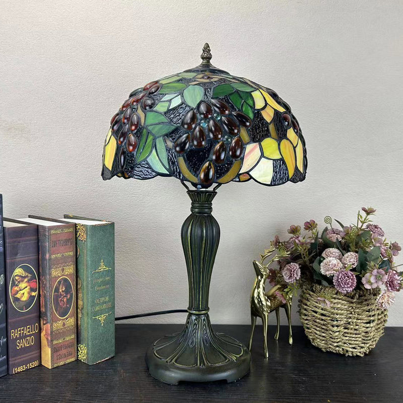 Traditional Tiffany Round Dome Flower Alloy Stained Glass 1-Light Table Lamp For Living Room