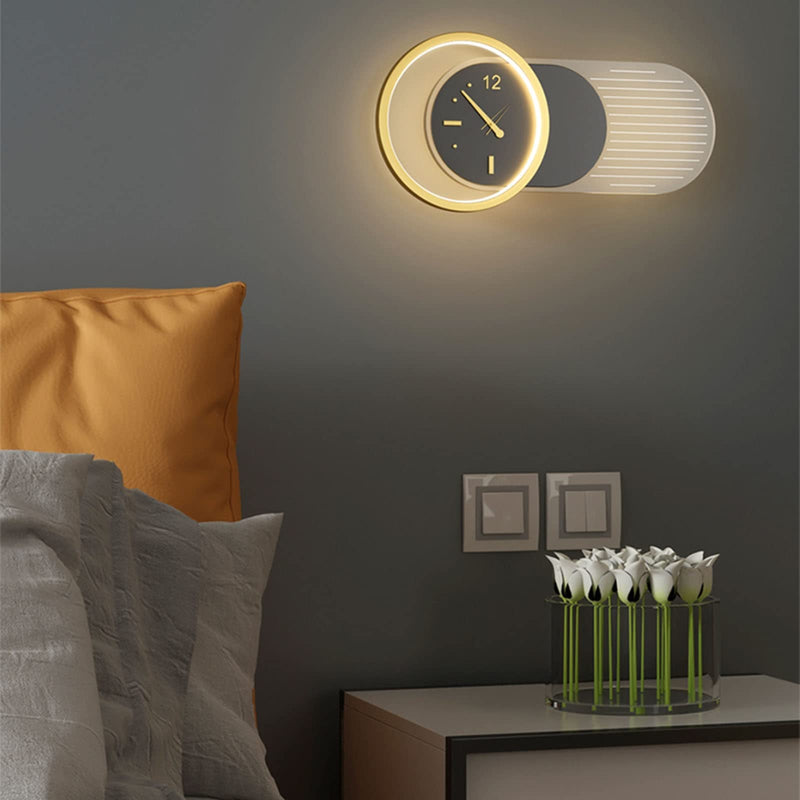 Contemporary Nordic Iron Acrylic Clock Design LED Wall Sconce Lamp For Living Room