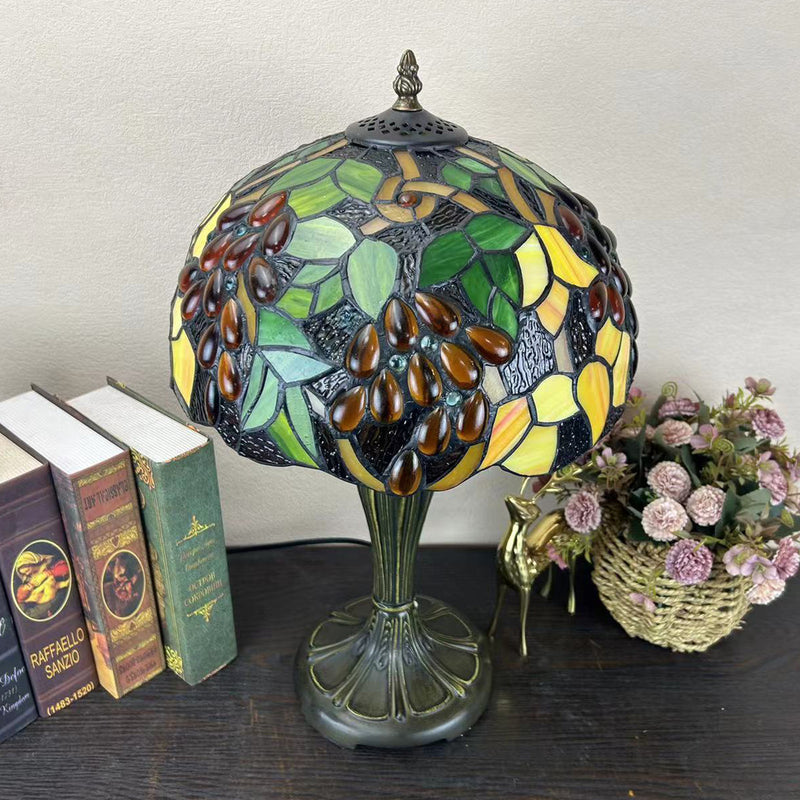 Traditional Tiffany Round Dome Flower Alloy Stained Glass 1-Light Table Lamp For Living Room