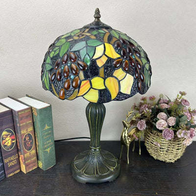 Traditional Tiffany Round Dome Flower Alloy Stained Glass 1-Light Table Lamp For Living Room