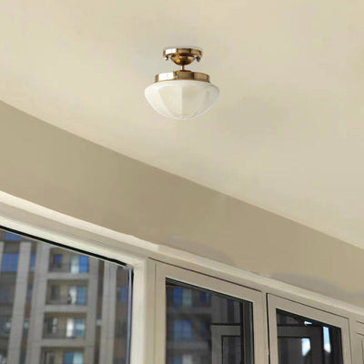 Modern Minimalist Hemisphere Round Iron Glass 1-Light Semi-Flush Mount Ceiling Light For Bedroom